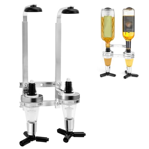 TYBYBB Flaschenhalter Wand Getränkespender für 2 Flaschen, Doppelkopf Dispenser Flaschenhalter, Schnapsspender Aluminiumlegierung, Für Familien,Bar,Barkeeper Liebhaber
