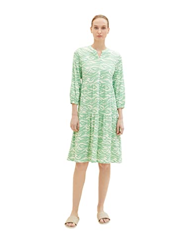 TOM TAILOR Damen 1035221 Kleid mit Volant, 31574 - Green Small Wavy Design, 46