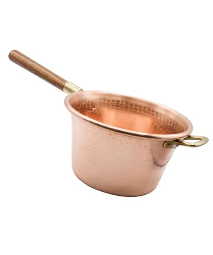 CREARTISTIC 100% Made in Italy kupfertopf - Kessel aus massivem Kupfer 30 cm - für Polenta - mit Holzgriff - Marmeladetopf - Handgehämmert – Handarbeit - Topf für Käse und Gebäck - für 9 Personen