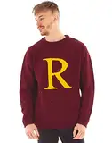 Harry Potter R für Ron Erwachsene Weihnachtspullover | Herren & Damen Ron Weasley Letter R Strick-Sweatshirt | Xmas Stein der Weisen Film Bekleidung Geschenk in Rot | Festliches Hogwarts-Geschenk