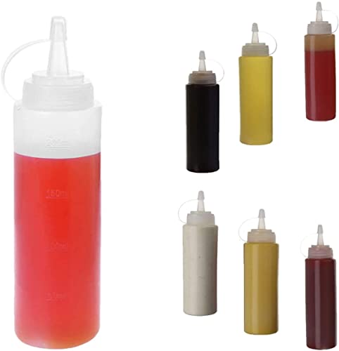 WELLXUNK Squeeze Flasche, Quetschflasche mit Kappe, 6 Stück 8oz Squeeze Condiment Flaschen für Ketchup, Senf, Mayo, heiße Soßen, Olivenöl, Saucenflasche für Home & Restaurant