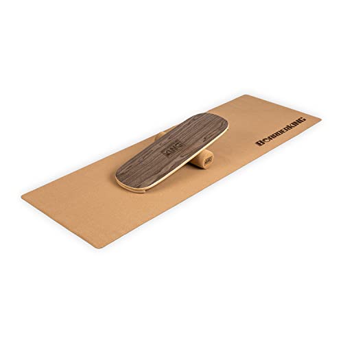 BoarderKING Indoorboard - Balance Board für Indoor-Surfen und Skaten, Gleichgewichtsboard für NeuroMuscular Response Training, inkl. Schutzmatte, 100 mm x 40 cm (Ø x L), walnuss