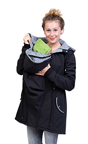 Viva la Mama - Jacke Herbst Winter Babytragen vorn und hinten Rückentragejacke Umstandsjacke Softshell - PINA schwarz abstrakt - XL