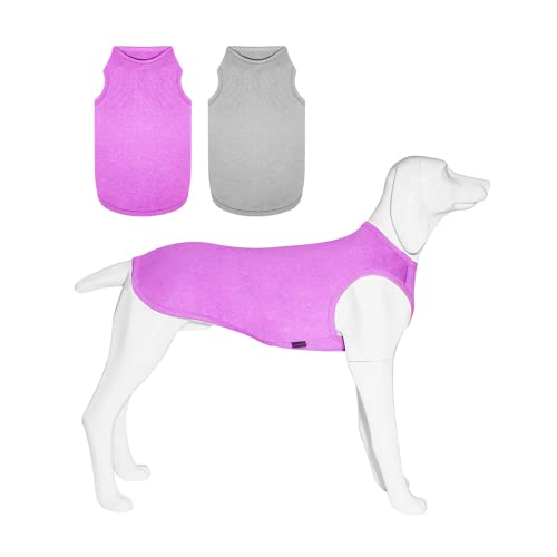 2 Pack Hundeshirts, schnell trocknende leichte Hunde-T-Shirts ärmellose Weste, atmungsaktive Haustier Kleidung Tank Top für große mittlere kleine Hunde Junge Mädchen (Lila+Grau, L)