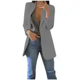 blazer damen lang, Blazer Damen Elegant Langarm Einfarbig Mantel Jacke Revers Geschäft Büro Anzugjacke Lang mit Tasche Sakko Anzug Business Longblazer Frühling Sommer Trenchcoat