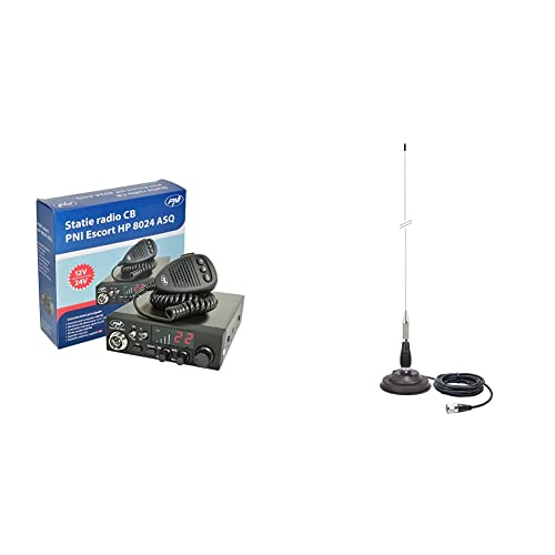 CB Radio PNI Escort HP 8024 einstellbar ASQ, 12V - 24V, 4W AM/FM & CB-Antenne PNI ML100, 100 cm lang, 125 mm Magnethalterung inklusive