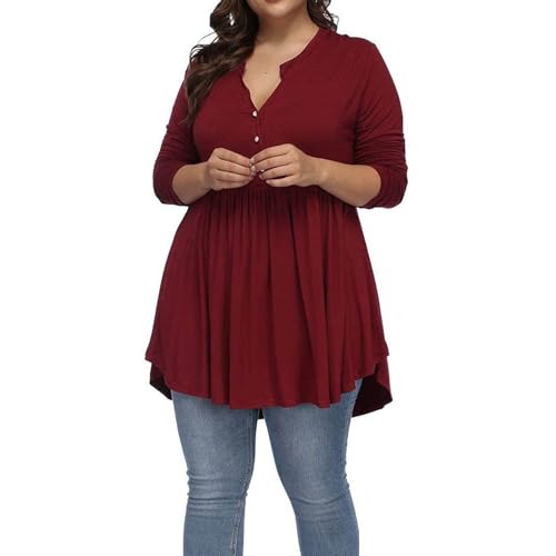 2025 - Damen T-Shirt mit Rundhalsausschnitt, lockere Passform, lockere Bluse, langärmelig Highheels (XXXL)