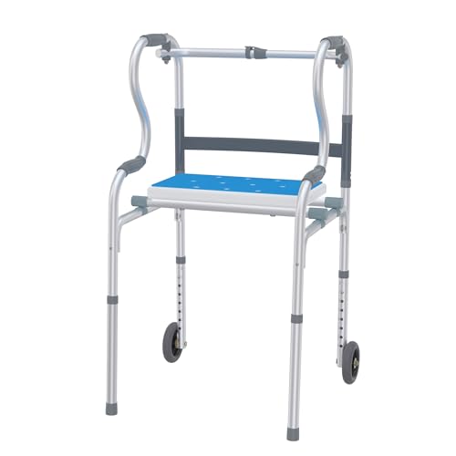 FIVMEN Gehhilfe Gehbock für Senioren Höhenverstellbar Gehwagen Rollator Faltbar mit Griffe, 2 Rollen und Duschsitz 3 in 1 Gehgestell Laufhilfe für Erwachsene und Behinderte, Belastbar bis 180 kg