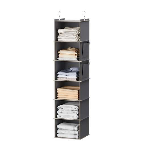 YOUDENOVA Hängeregal Schrankorganizer Stabiler Kleiderschrank Organizer Ordnungssystem Hängeaufbewahrung mit MDF-Platten und Bambus-Stock verstärkt Grau