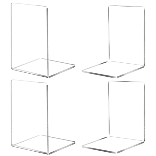 Buchstützen-Set, buchstütze aus 4 transparenten Acrylbuchstützen. Geeignet für Schule, Zuhause, Büro, Bibliothek, Schlafzimmer und Schreibtischorganisation. Transparente Dekoration