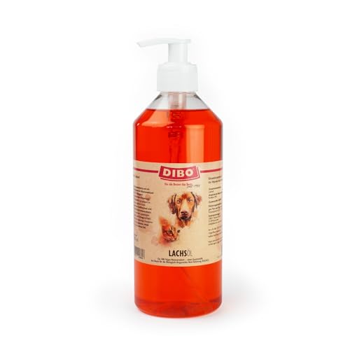 DIBO Lachsöl für Hunde und Katzen – 500ml mit Pumpspender | Reich an Omega-3 & Omega-6 Fettsäuren | Für gesundes Fell & Haut | Hundefutter, Barf, B.A.R.F.