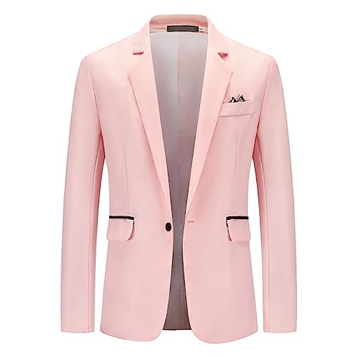 Leichte Herren-Anzugjacke, einfarbig, Ein-Knopf-Blazer, Sommer, Sport, Mäntel, lässig, schmale Passform, bequeme Anzugjacke, Hochzeit, Business, Freizeit, gekerbte Smokingjacken für Dating, rose, L