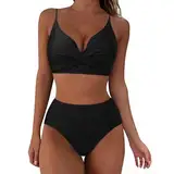 Bikini-Sets für Damen, gepolstertes Bikini-Oberteil und High Waist Bikini-Unterteile,bescheidene Badebekleidung,Sport-Schwimmanzug Zweiteiler FüR Damen Bikini Damen Set Schwarzer Bikini Damen Sexy