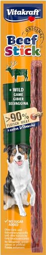 Vitakraft Beef Stick Wild, Hundeleckerli mit Wild, Fleischstick zum Belohnen, extra hoher Fleischanteil, Hundesnack, ohne Zusatz von Zucker (1x 12g)