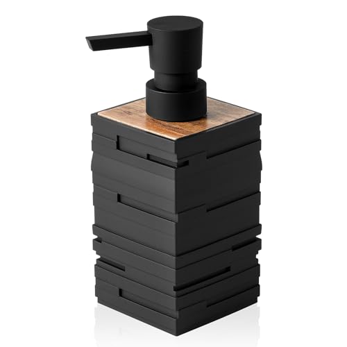Moderne Seifenspender Schwarz Holz, Spülmittelspender für Küche Arbeitsplatte, Ästhetik Seifenspender Bad für Badezimmer, Seifenspender Kunststoff mit Pumpspender (Schwarz)