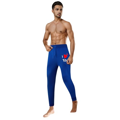 Generisch Freizeithose Herren Einfarbige Jogginghose für Paare zum Valentinstag, Pyjamahose zum Schnüren. Herren-Jogginghose zum Schnüren der Füße Herren Freizeithose Straight (Blue, M)