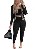 shownicer Damen Hosenanzug 3 Teiliges Set Spitze Shirt Und Hohe Hosenanzug Dreiteilig Hosenanzug Cocktail Party Spitzen Lange Hose Abendanzug Outfit A Schwarz01 M