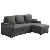 VASAGLE Schlafsofa, Schlafcouch, Bettsofa mit Stauraum, Polstermöbel, Bezug aus Baumwoll-Leinen-Mischgewebe, Becherhalter, modern, Gästezimmer, grau LCS801G01