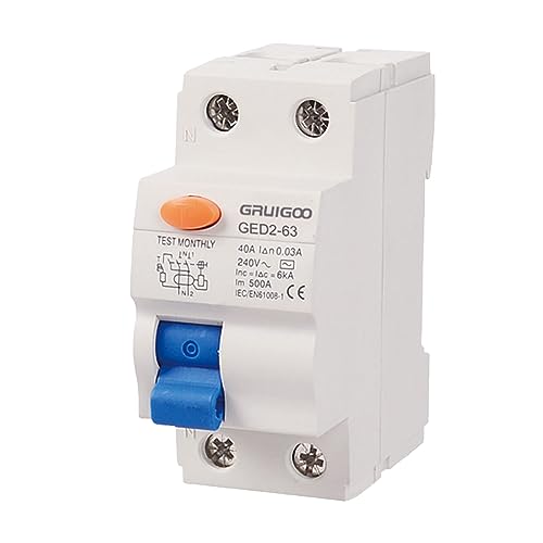 Fehlerstromschutzschalter, FI-Schalter 40A DIN-Hutschiene, FI Schutzschalter RCD 2-Polig 40A Fehlerstrom-Schutzschalter 30mA FI-Schalter 2-Polig 40A, Schutzschalter für Solaranlage