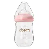 Oberni Babyflaschen aus Glas mit Silikon Sauger Größe 1, Milchflasche Weiter Öffnung, Babyflasche mit Anti-Colic-Ventil für Neugeborene Babys ab 0+ Monate, 150ml, Rosa, 1 Stück