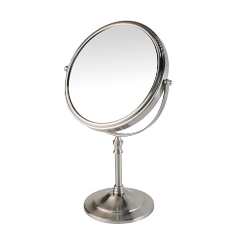 IOO6Z8SY Doppelseitiger Kosmetikspiegel mit 1X/3X Vergrößerung, 360° Drehbar, Hochwertige Edelstahl-Oberfläche, Platzsparender Tischspiegel für Make-up, Rasieren, Brillengeschäfte & Schmuckläden