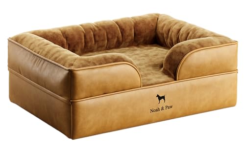 NOAH & PAW Hundebett, orthopädisches Hundebett für mittelgroße Haustiere, Eierschalen-Memory-Schaum mit kühlendem Gel, Innenbezug, wasserdicht, maschinenwaschbar (vegane Leder-Sofa-Kollektion)