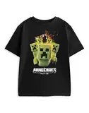 Minecraft Creeper schwarzes Grafik-T-Shirt | Kurzarm-T-Shirt für Jungen | Lässige Film-Merchandise Filmthema-Bekleidung für Kinder | Oberteil mit Rundhalsausschnitt – 9–10 Jahre