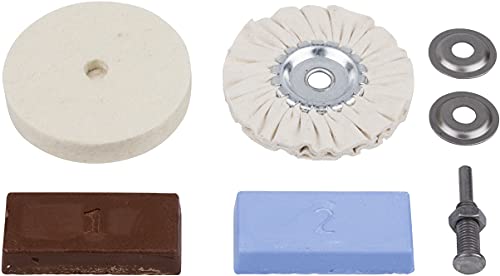 wolfcraft Hobby-Polierset 2178000 - zum Polieren von Metalloberflächen I geeignet für Autoteile oder Scheinwerfer I inkl. Schwabbelscheibe, Polierfilzscheibe, Polierpasten, Spanndorn