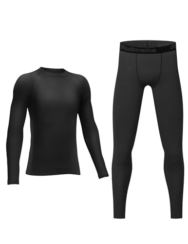 Rolimaka Kinder Funktionsunterwäsche Langarm Sportunterwäsche Fußball Trainingsanzüge Jungen Atmungsaktiv Skiunterwäsche Unterwäsche Warme Set für Training Ski Radsport Black M