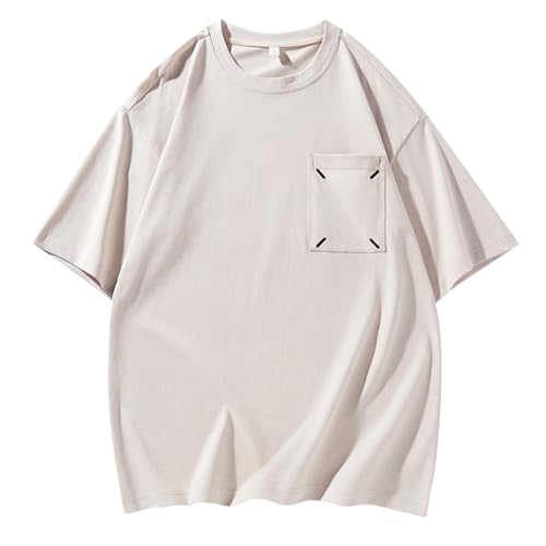 Personalisiertes T-Shirt für Herren, Sommer, einfarbig, Rundhalsausschnitt, locker, kurzärmelig, Jugendmode, lässig, Sport, Arbeitshemden für Männer, beige, XL