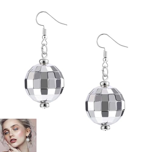 2er-Pack Discokugel Ohrringe, Lustige Damen Accessoires, Glitzer Silber Für Mädchen, Retro Disco Motto Party Kostüm Zubehör
