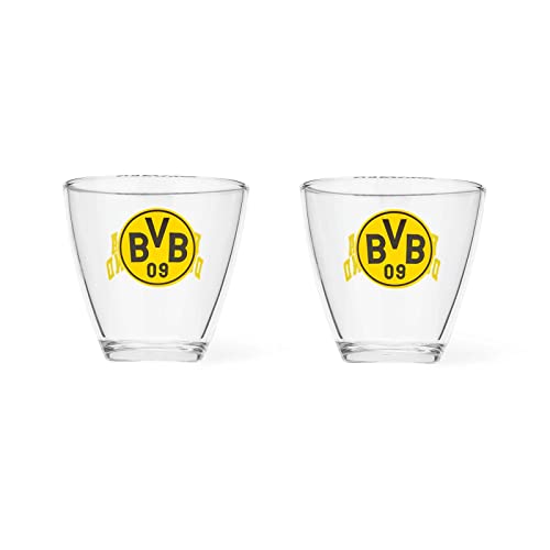 Borussia Dortmund Unisex – Erwachsene Bvb Wassergläser 2er Set Wassergl ser, Schwarz, Einheitsgröße EU