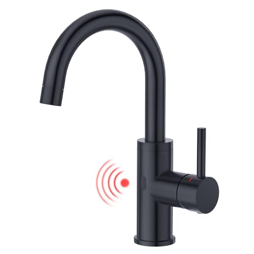 CREA Infrarot Wasserhahn 360° drehbar mit Automatischer Sensor Berührungslose, Einhebelmischer Armatur für Waschbecken Bad/Spülbecken Küche aus Edelstahl schwarz