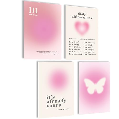 Aura Poster Set Bilder Body Mind Soul Heart Aesthetic Style Preppy Room Decor Y2K Ästhetik Yoga Gesetz der Anziehung Manifestation (Aura Affirmations, Posterset 4x A4 (21x30cm) | ohne Rahmen)