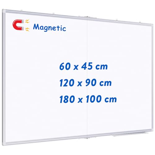 Maxtek Whiteboard Magnetisch 180 x 100 cm, Magnettafel mit Aluminiumrahmen und Abnehmbarem Tablett, Trocken Abwischbar Beidseitig Beschreibbar Pinnwand Magnetisch, Geeignet für Büro, Schule, Haus