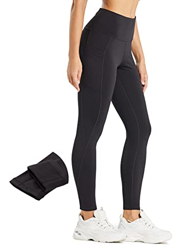 Comallan Damen Winter Thermo Leggings,Wasserdicht Lauf Yoga Fitness Training Wanderhosen Sport Hosen,Mit Fleece gefüttert und Taschen,Schwarz S