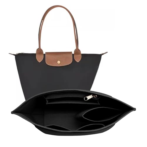 LOUKAYCCI Filz Geldbeutel Veranstalter Einsatz für Longchamp Le Pliage L Handtasche einfügen (Groß,Schwarz)