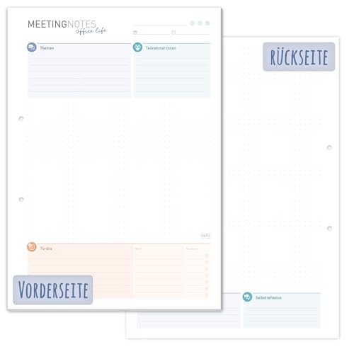Häfft Meeting-Notes Block A4 mit 50 Blatt & Lochung - für Besprechungen und Projekte - klimaneutral & nachhaltig
