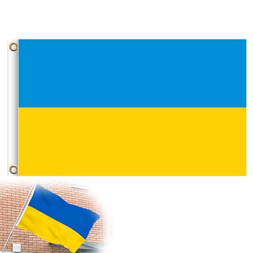 Ukrainische Flagge, 90 x 150 cm, doppelseitig, ukrainische Nationalflagge mit 2 Messingösen, robust, doppelt genäht und hochwertiges Polyester (90 x 152 cm)