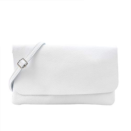 SH Leder Echtleder Umhängetasche Clutch kleine Tasche Abendtasche 24,50x15cm Ely G149 (Weiss)