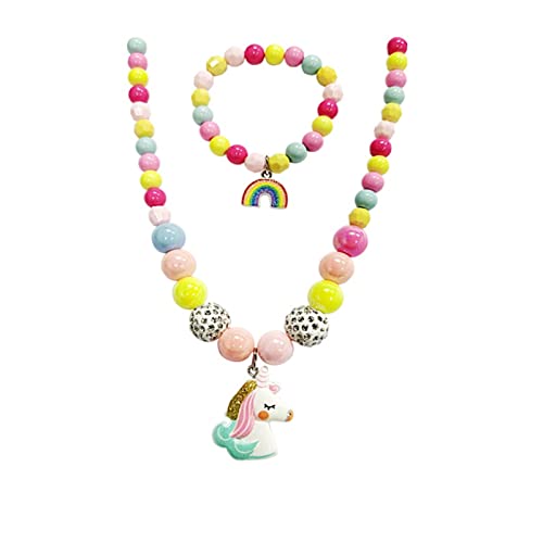 ankbrats Mädchen Einhorn Halsketten Regenbogen Armband Set, 2 Stücke bunte Perlen Halskette Armband, süßes Schmuckset für Mädchen und Kinder