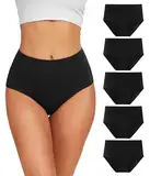 YESWEL Unterhosen Damen 5er Pack, Baumwolle Hohe Taille Unterwäsche, Hipster Stretch Atmungsaktive Panties für Frauen (Schwarz,L)