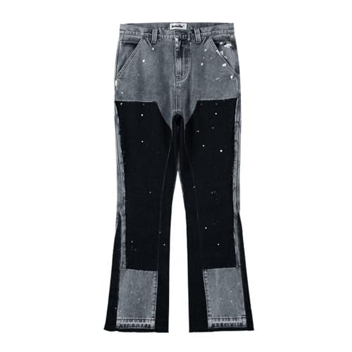 Herren Jeans Bootcut Schnitt Ausgestelltes Bein Männer und Frauen mit dem gleichen High Street Splicing Ink Street Advanced Sense of Micro Flare Jeans Jeanshosen Männer Herren Pure