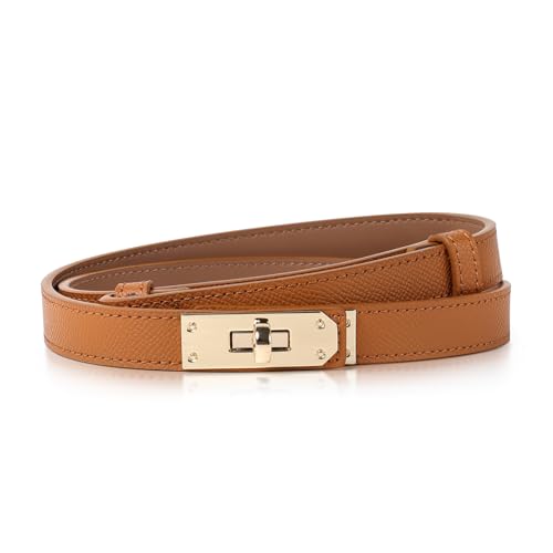 CALIYO Gürtel Damen, Gürtel Ohne Löcher Damen Taillengürtel Legierungs Twist Lock Verstellbarer Schmale Ledergürtel Damen, Schmaler Gürtel Damen für Jeans Hosen Kleider