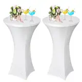 AMFUN 2er-Set Stretch Stehtisch Hussen, Stehtisch Hussen, Verstärkung im Fußbereich, Quadrat Ecken Stehtischhussen für Bar, Hochzeit, Cocktail-Party, Bankett, Stretch(80×110cm, Weiß )