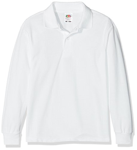 Fruit of the loom Jungen 65/35 Long Sleeve Polo Kids Poloshirt, Weiß (White 000), 164 (Herstellergröße: 14-15)