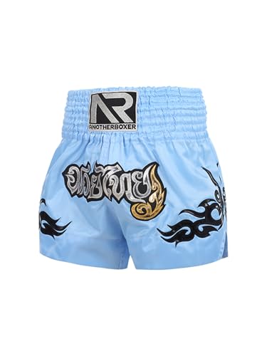 Miaeowve Muay Thai Shorts Jungen Fighter Thaishorts Kinder High Waist Thaiboxen Hose Motiv Stretch Kickboxen Leggings Kickboxing Sportswear A Hellblau 158-164