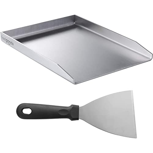 Smartpeas Edelstahl Grillplatte - 30x40 cm Universal Plancha für Kohle- und Gasgrills - Grillplatte für Gleichmäßige Hitzeverteilung - Grillschale für Burger, Spiegelei mit Inbegriffen Grillspachtel