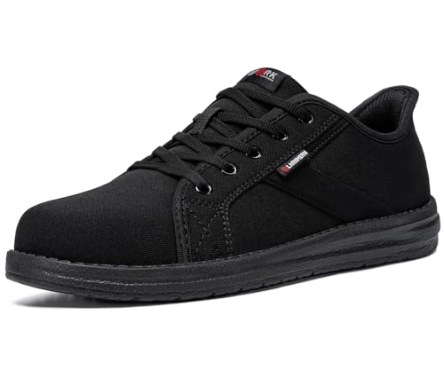 LARNMERN Arbeitsschuhe Herren Sicherheitsschuhe Leichte Stahlkappenschuhe Bequeme Stahlkappe Skateboard-Schuhe Dämpfung(42.5 Herren,Schwarz)