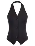 Belle Poque Damen Elegante 50er Jahre Neckholder V-Ausschnitt Weste Anzug Weste Schwarz BP2229-1 XL